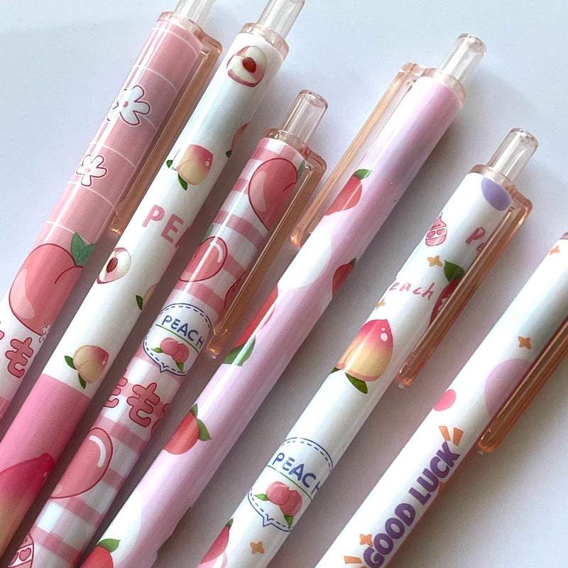 sencoo 5 pack Gel Pens Retractable Black Ink Rollerball Pens Students Stationery Fruit Peach Office Pens School Prize Girl Gift Pens - Image 2